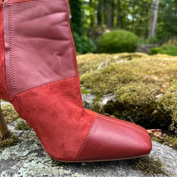 Sam Edelman Olina Cinnamon Spice Red Suede & Leather Patchwork Ankle Boots Sz 9 - Picture 7 of 16